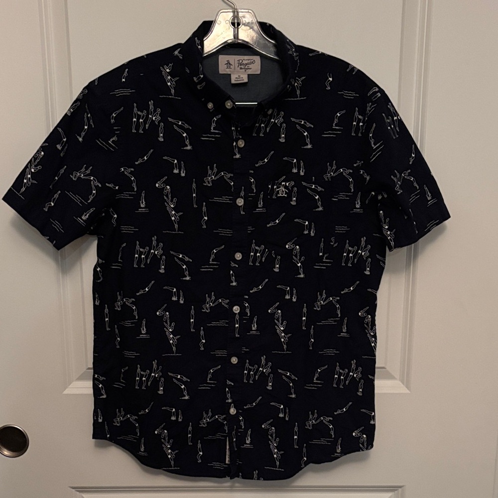Men's Navy Graphic Button Down Shirt